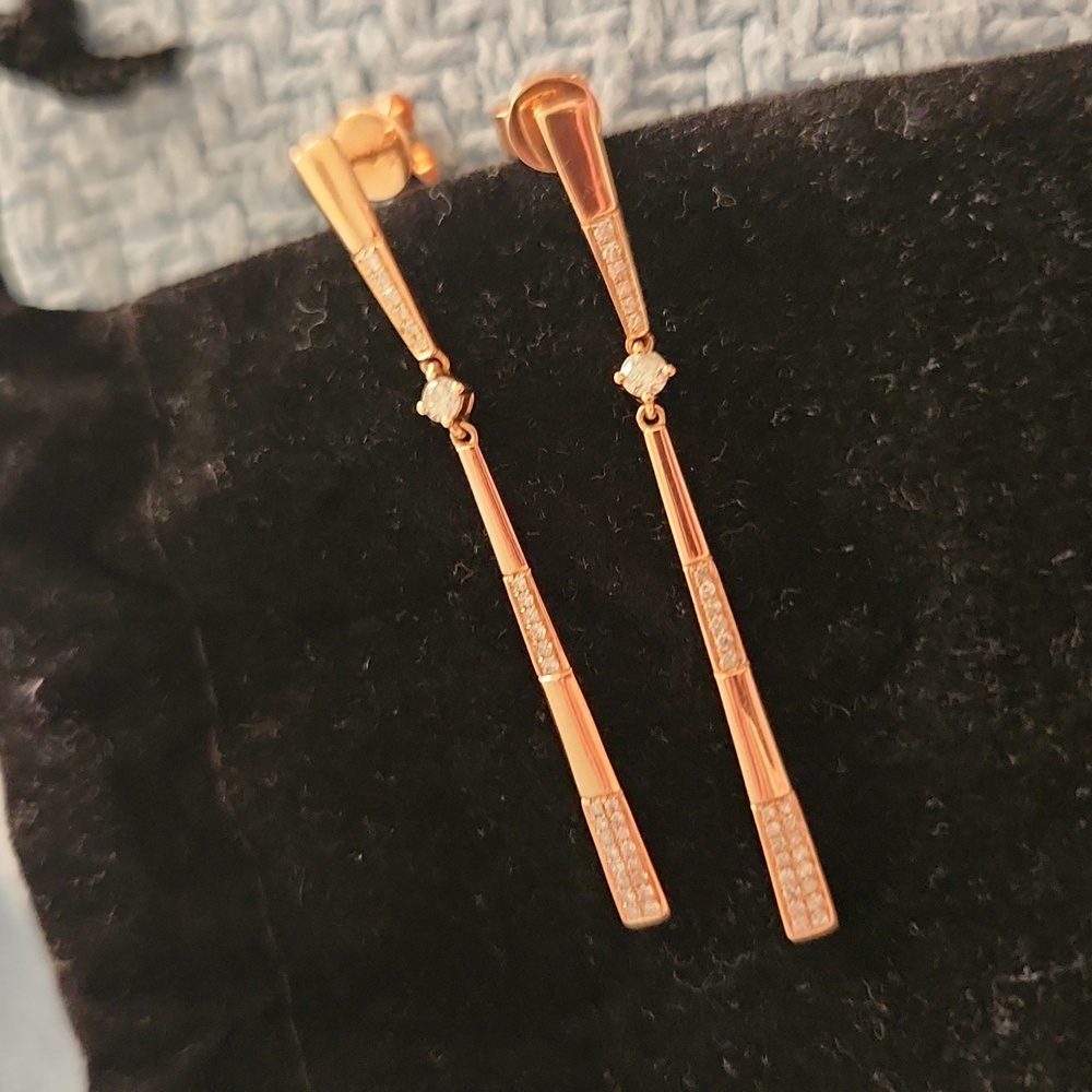 🎄🎁14k Rose Gold Diamond Drop Earrings - Picture 4 of 5